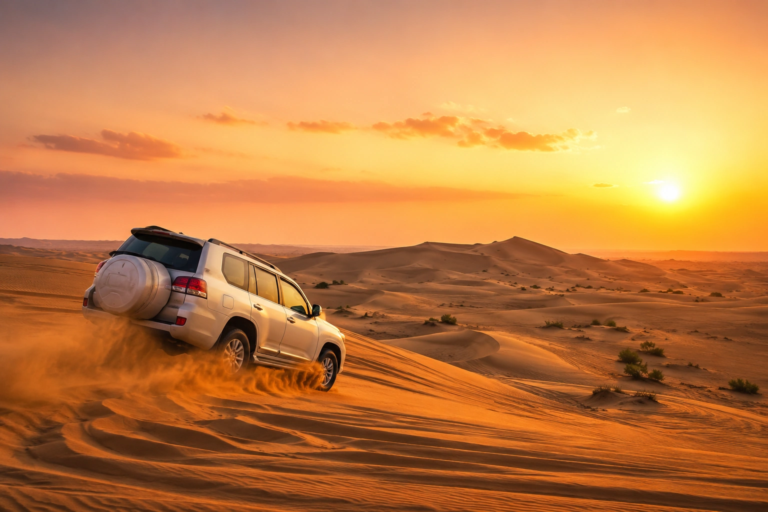 Evening desert safari Dubai with dune bashing and sunset